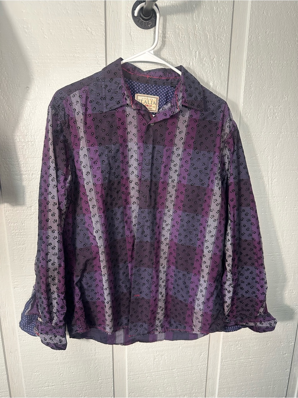 Vintage Italia Men’s Purple Plaid Shirt Size Medium EUC